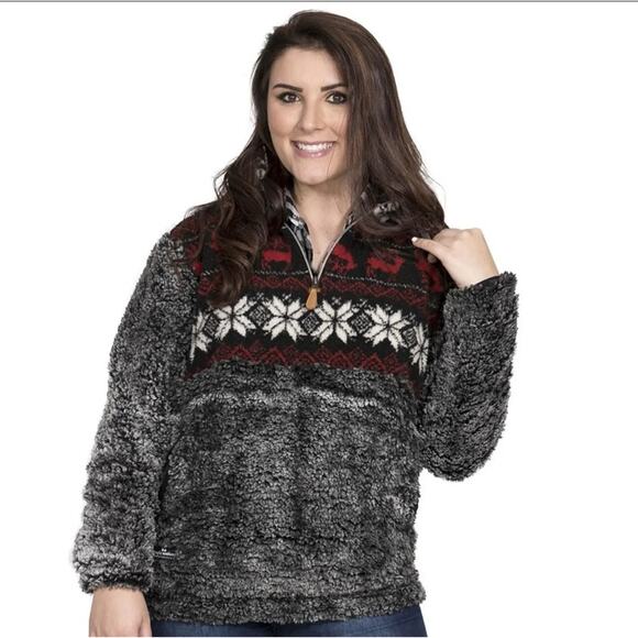 Simply Southern Sherpa Fleece Womens M Faux Fur Fair Isle Quarter Zip Pullover - Picture 1 of 11